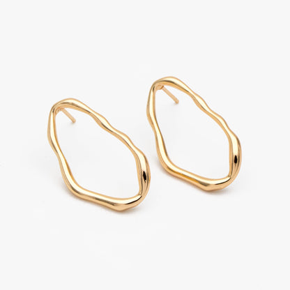 10pcs Gold/ Silver Irregular Oval Ear Posts, 18K Gold/ Rhodium plated Brass, Geometric Oval Hoop Stud Earrings (GB-3573)