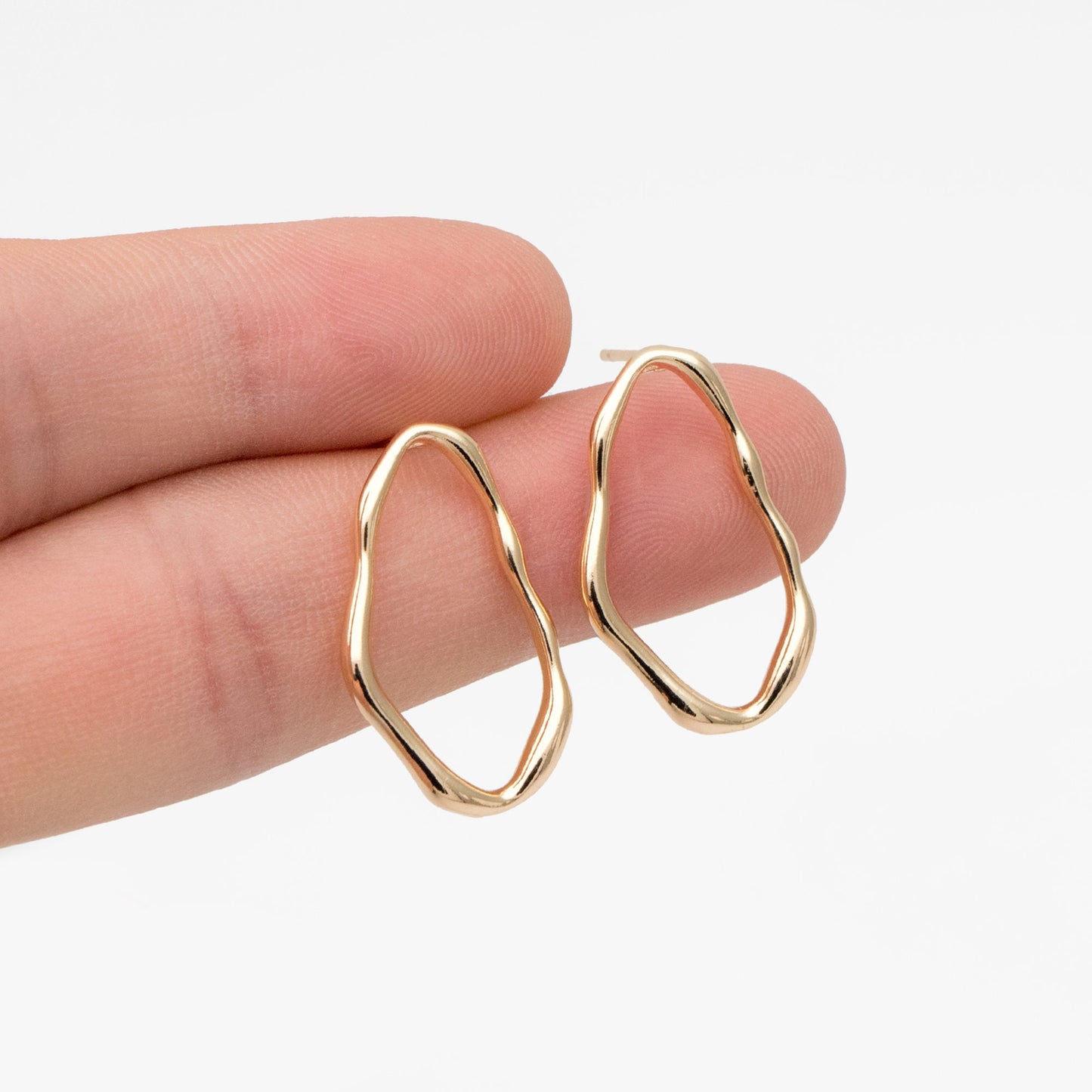 10pcs Gold/ Silver Irregular Oval Ear Posts, 18K Gold/ Rhodium plated Brass, Geometric Oval Hoop Stud Earrings (GB-3573)