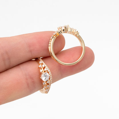 4pcs CZ Pave Gold Crown Rings, Princess Rings, Dainty Rings, Wedding Rings, Engagement Rings (GB-3575)