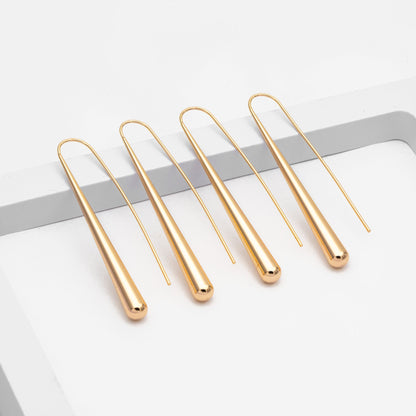 4pcs Gold/ Silver Long Teardrop Hook Earrings, Gold/ Rhodium plated Brass, Minimalist Water Drop Earrings (GB-3576)
