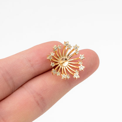 4pcs CZ Pave Star Fireworks Ear Posts, Pearl Earring Mounts, Half Drilled Pearls Earring Settings (GB-3580)