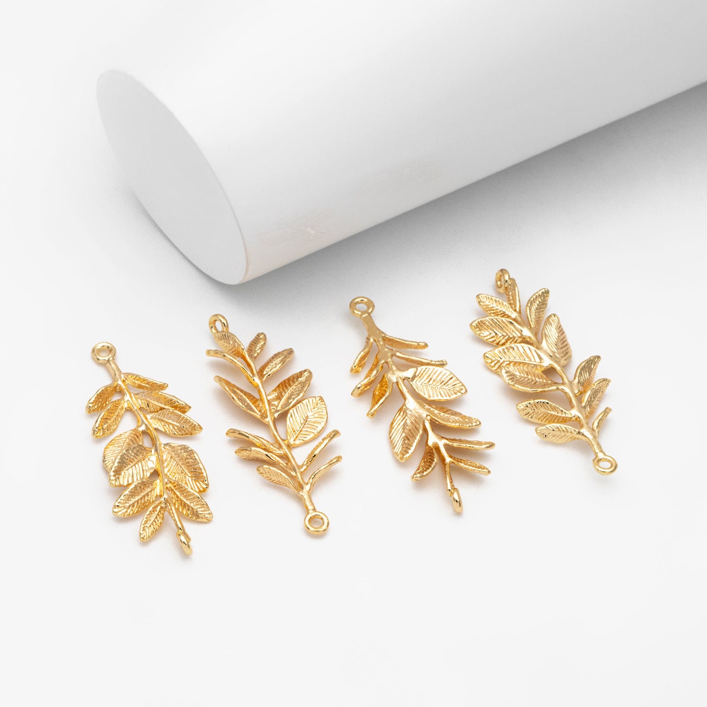 10pcs Gold Branch Charm Connectors 43x17mm, Real Gold plated Brass, Branch Pendants with Two Loops (GB-3622-F)