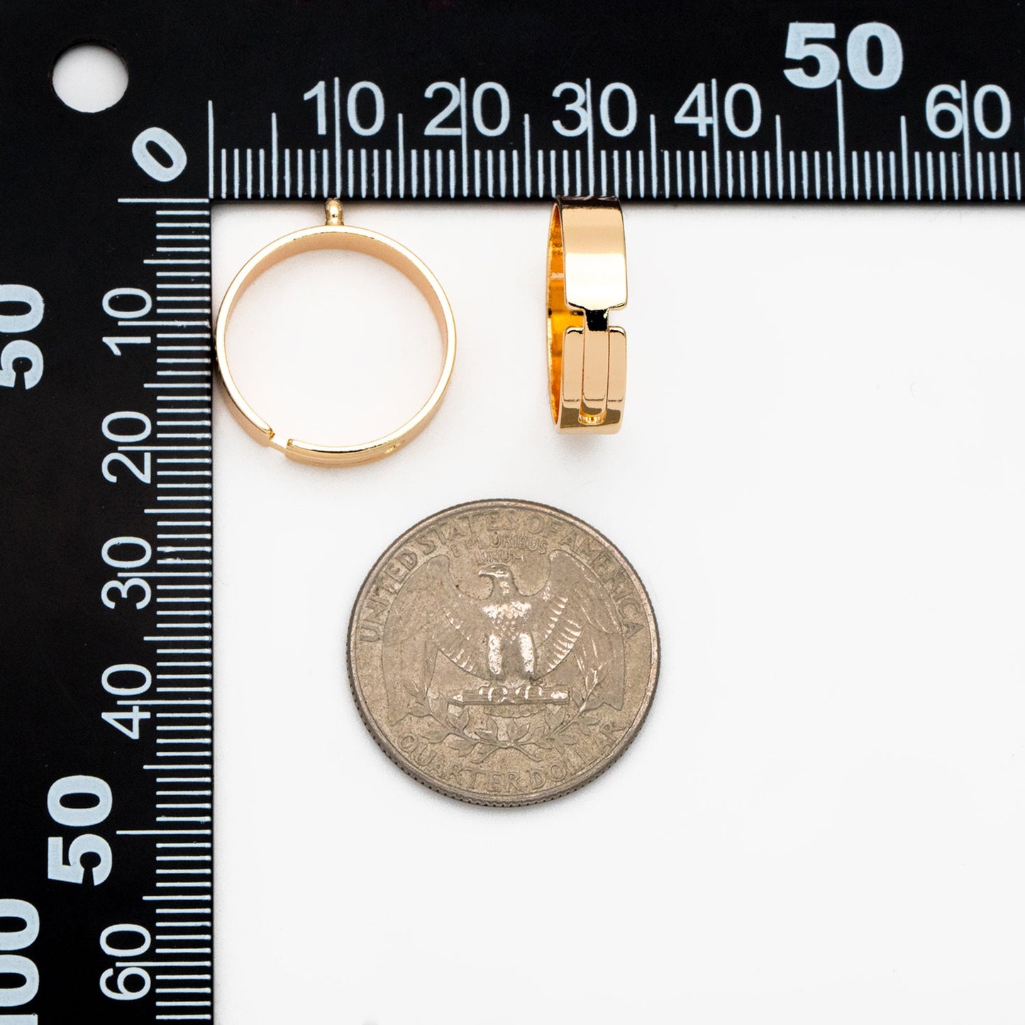 4pcs Gold/ Silver Adjustable Ring With Loop, Gold/ Rhodium plated Brass, Charm Ring Blanks, DIY Ring Making Supplies (#GB-3647)