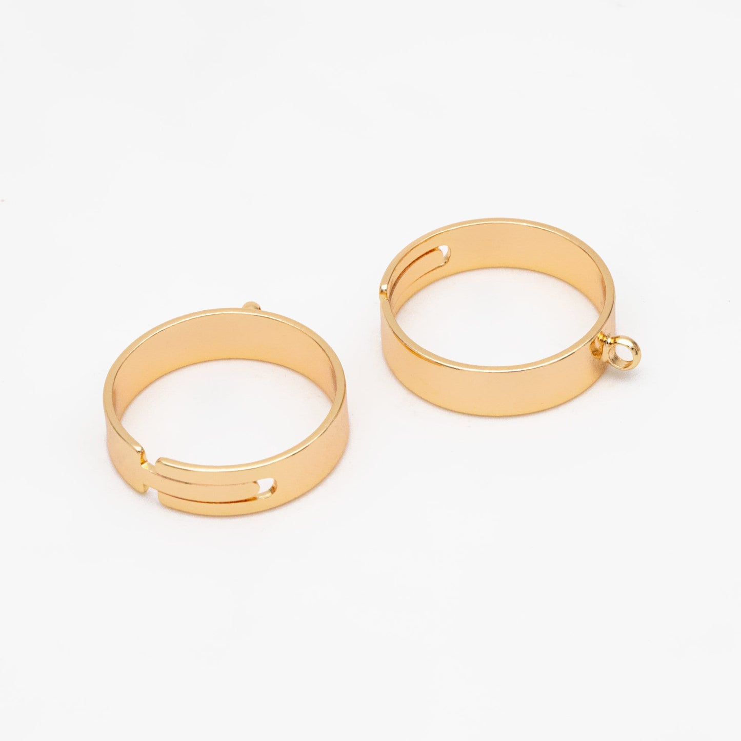 4pcs Gold/ Silver Adjustable Ring With Loop, Gold/ Rhodium plated Brass, Charm Ring Blanks, DIY Ring Making Supplies (#GB-3647)