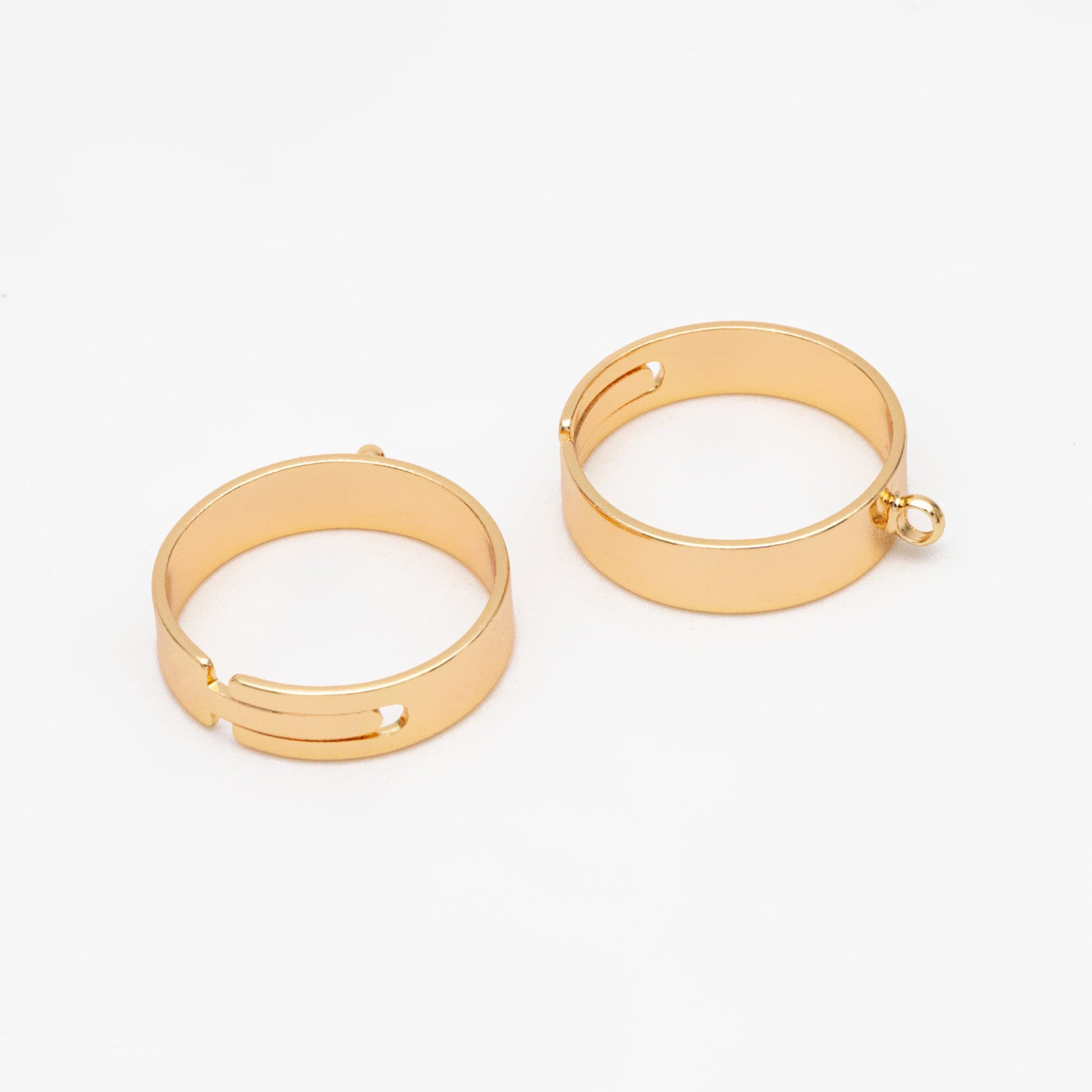 4pcs Gold/ Silver Adjustable Ring With Loop, Gold/ Rhodium plated Brass, Charm Ring Blanks, DIY Ring Making Supplies (#GB-3647)