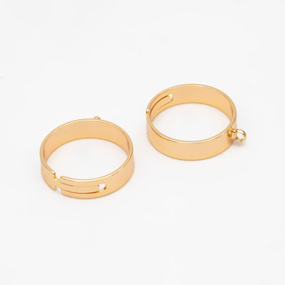 4pcs Gold/ Silver Adjustable Ring With Loop, Gold/ Rhodium plated Brass, Charm Ring Blanks, DIY Ring Making Supplies (#GB-3647)