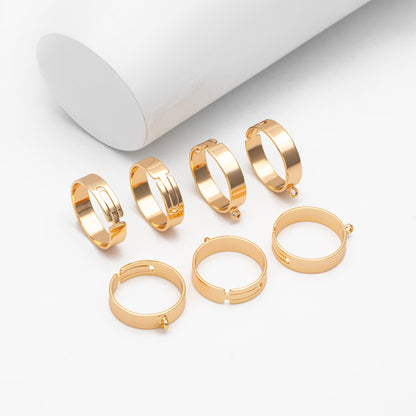 4pcs Gold/ Silver Adjustable Ring With Loop, Gold/ Rhodium plated Brass, Charm Ring Blanks, DIY Ring Making Supplies (#GB-3647)