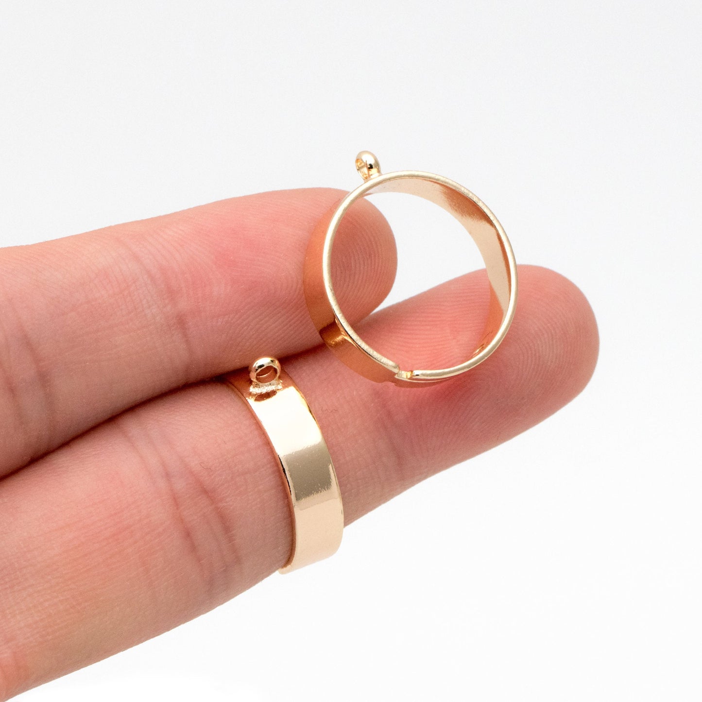 4pcs Gold/ Silver Adjustable Ring With Loop, Gold/ Rhodium plated Brass, Charm Ring Blanks, DIY Ring Making Supplies (#GB-3647)