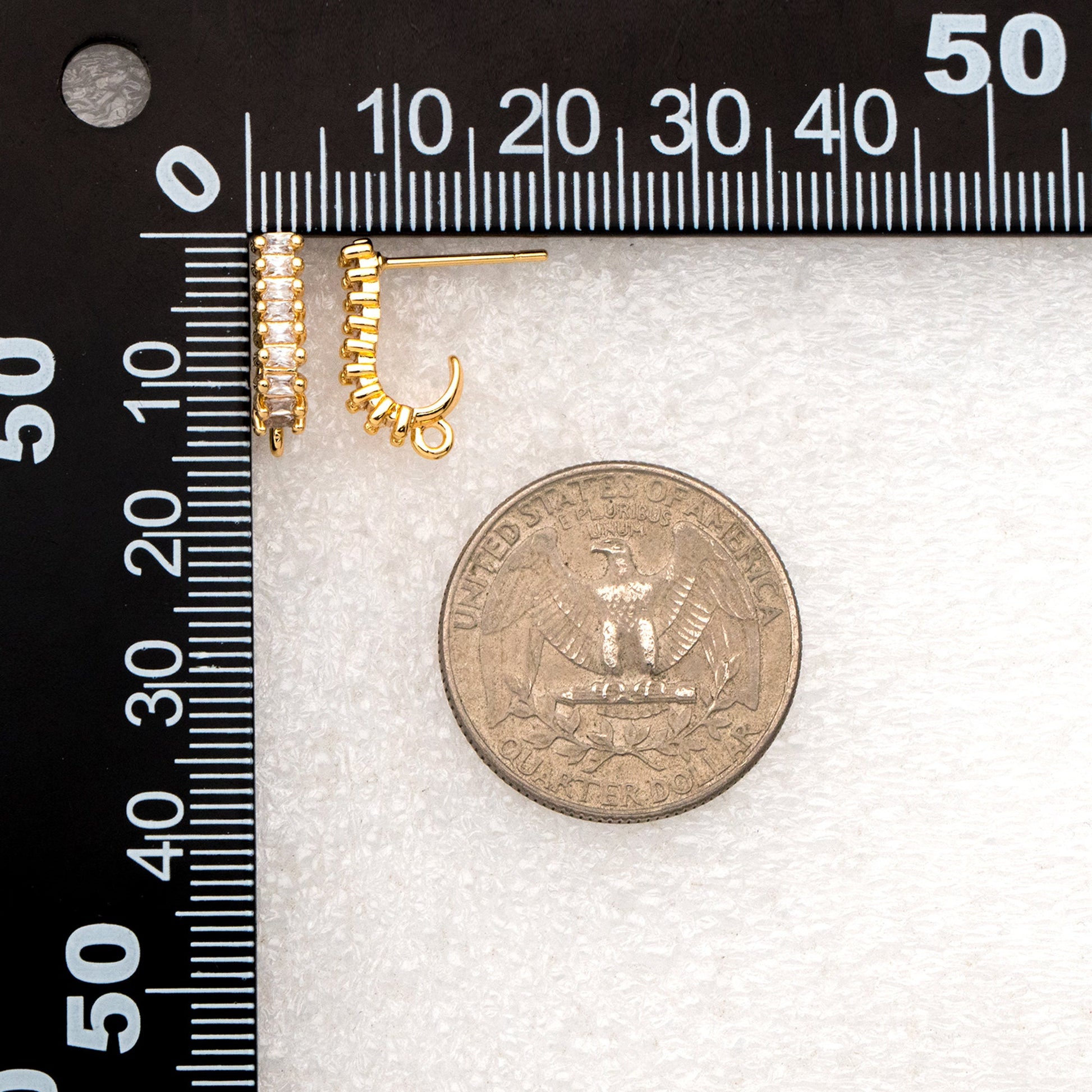 4pcs CZ Paved Curved Bar Post Earrings, Gold plated Brass, Dainty Stud Earrings, DIY Ear Findings (GB-3649)