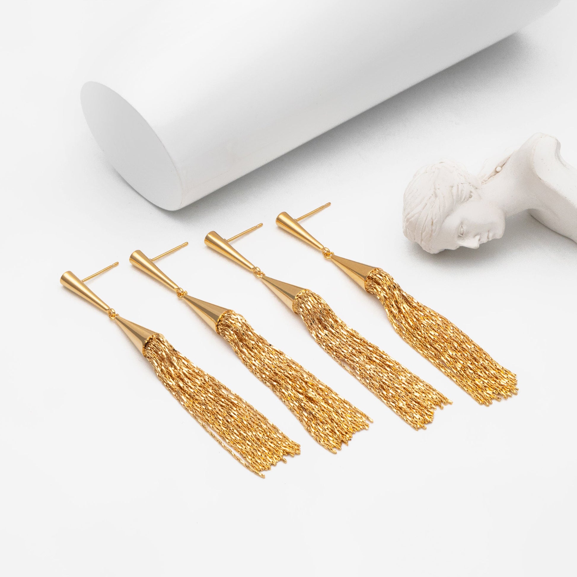 4pcs Gold Cone Tassel Earrings, Long Tassel Stud Earring, Gold Dangling Earrings, Dainty Earrings (GB-3652)