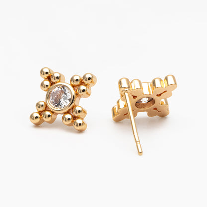 10pcs CZ Pave Round Trinity Ear Posts 12x12mm, Gold Plated Brass Dainty Stud Earrings (GB-3655)