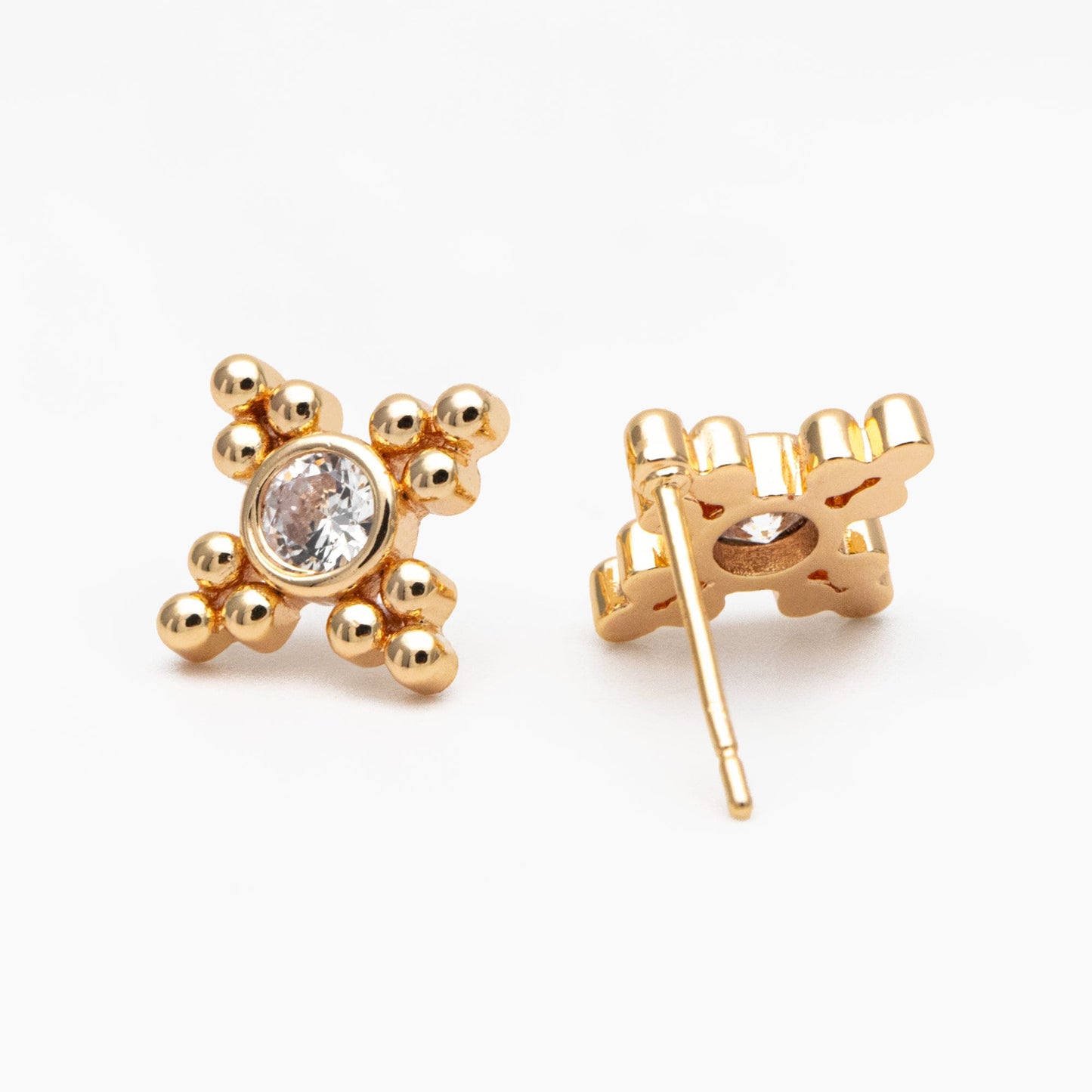 10pcs CZ Pave Round Trinity Ear Posts 12x12mm, Gold Plated Brass Dainty Stud Earrings (GB-3526-E)