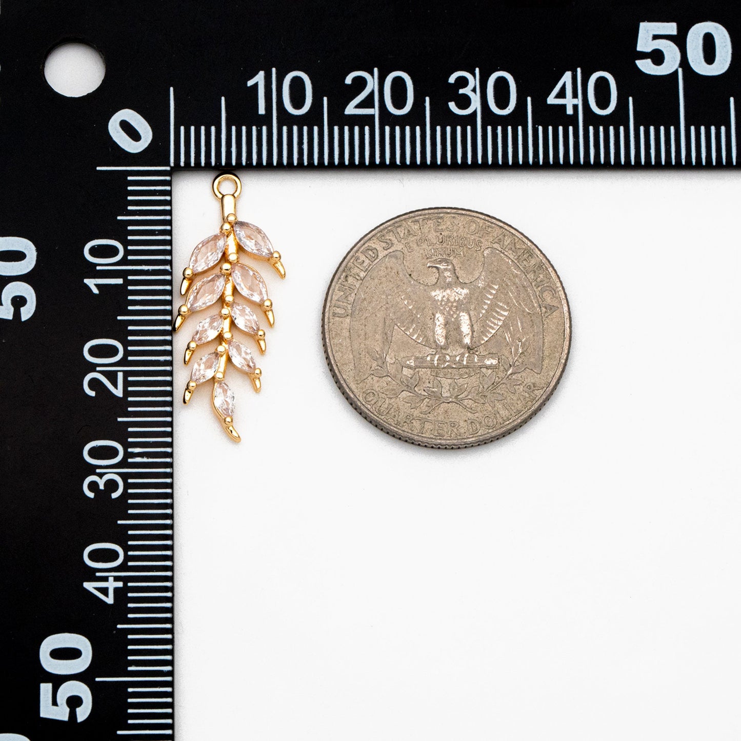 4pcs CZ pave Leaf Charms 27x10mm, 18K Gold plated Brass, Cubic Zirconia Leaf Pendants (GB-3037-H)