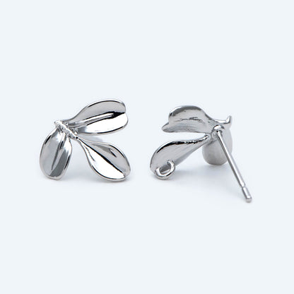 10pcs Gold/ Silver Tone Leaf Earring with Loop, Gold Plated Brass Stud Earrings, DIY Ear Findings (GB-1086)
