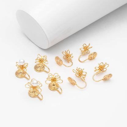 10pcs Gold Wire Flower Earring Converters, Clip On Earring, Pearl Peg Earring Mounts, Half Drilled Pearl Post Earring Settings (GB-3614)