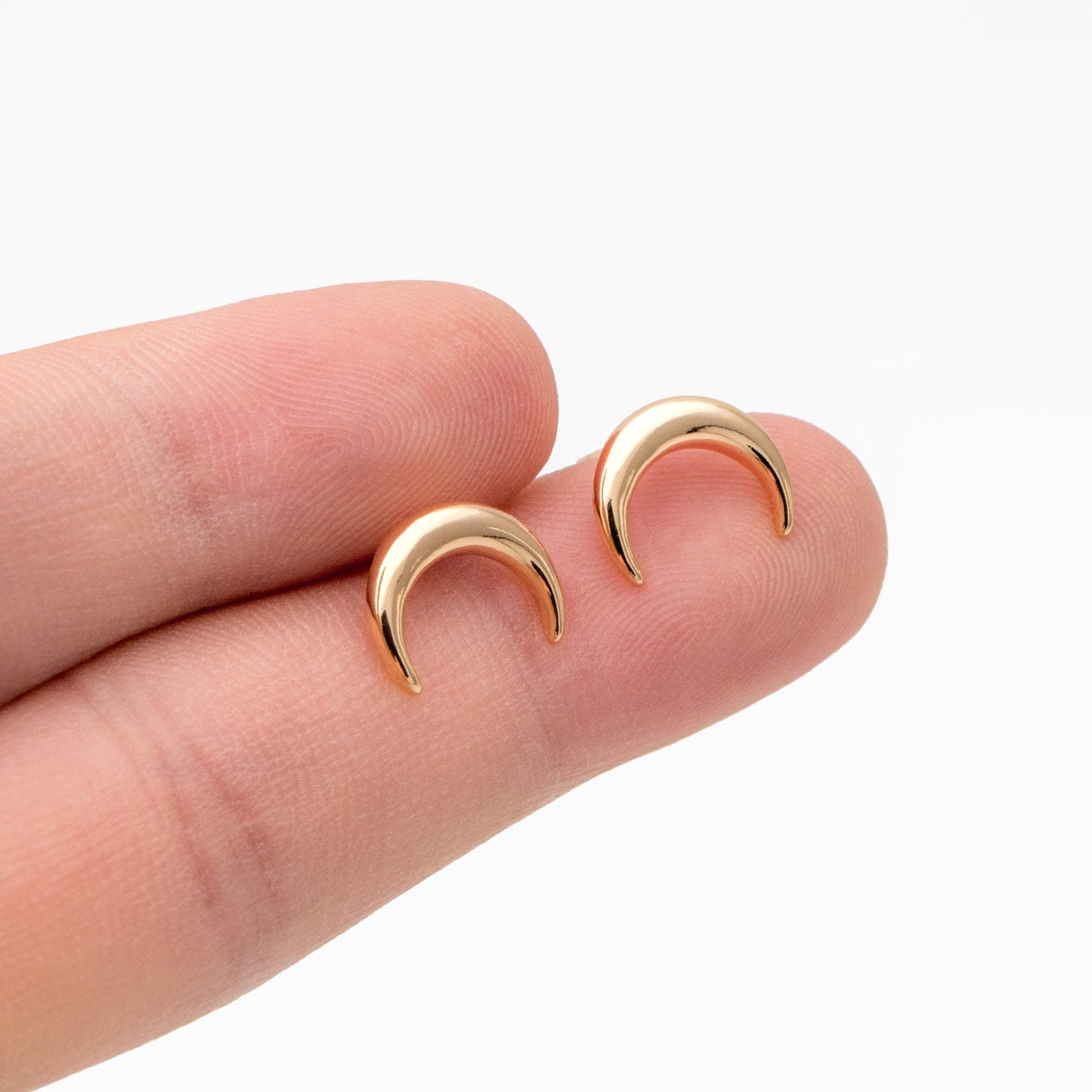 10pcs Gold/ Silver Moon Ear Posts 11x9mm, Real Gold/ Rhodium Plated Brass Minimalist Stud Earrings (#GB-3572)