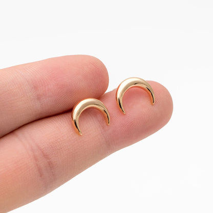 10pcs Gold/ Silver Moon Ear Posts 11x9mm, Real Gold/ Rhodium Plated Brass Minimalist Stud Earrings (#GB-3572)