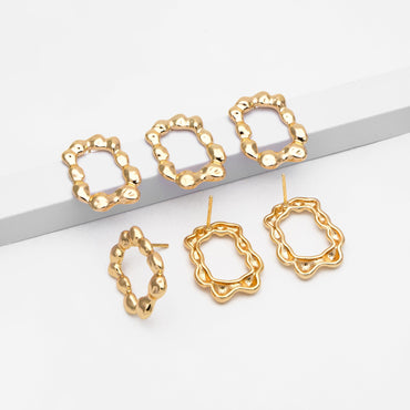 10pcs Gold Irregularity Rectangle Hoop Earrings, Minimalist Stud Earrings, Jewelry Supplies (GB-3567)