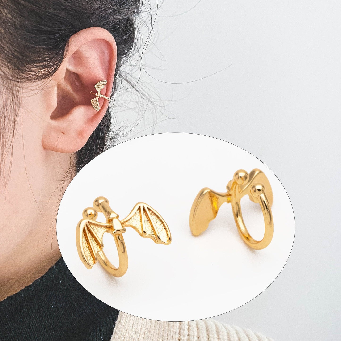 10pcs Gold/ Silver Bat Ear Cuff, Cartilage Ear Cuff, Gold/ Rhodium Plated Brass Ear Cuff, Cartilage Earrings (GB-3570)