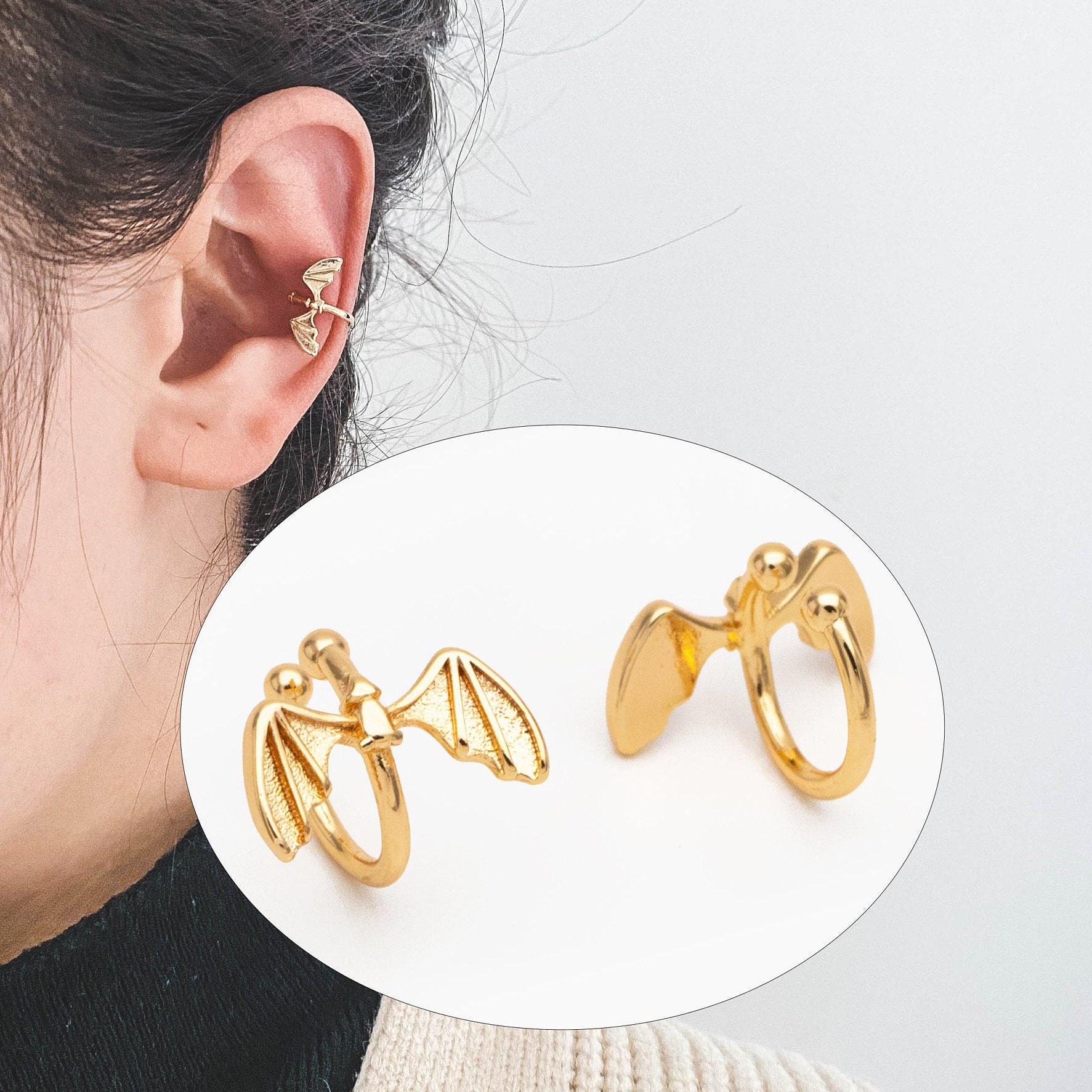10pcs Gold/ Silver Bat Ear Cuff, Cartilage Ear Cuff, Gold/ Rhodium Plated Brass Ear Cuff, Cartilage Earrings (GB-3570)