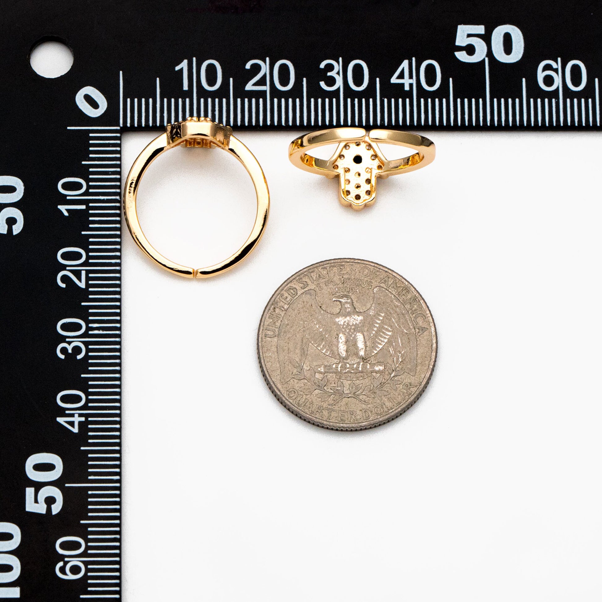 4pcs CZ Pave Gold Hamsa Ring, Hand of Fatima Ring, Protection Ring, Adjustable Ring (#GB-3661)