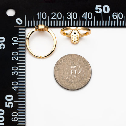 4pcs CZ Pave Gold Hamsa Ring, Hand of Fatima Ring, Protection Ring, Adjustable Ring (#GB-3661)