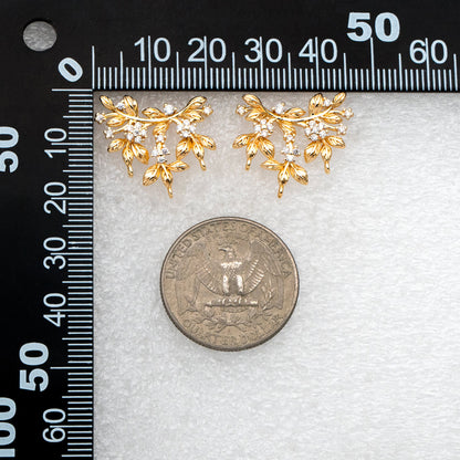 4pcs CZ Pave Flower Branch Stud Earring with 3 loops, Dainty Earrings, Dangle Earring Components (GB-3664)