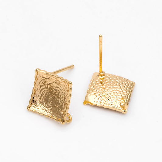 10pcs Gold Curved Rhombus Earring With A Loop, Real Gold Plated Brass Geometric Earring Studs (GB-3214)