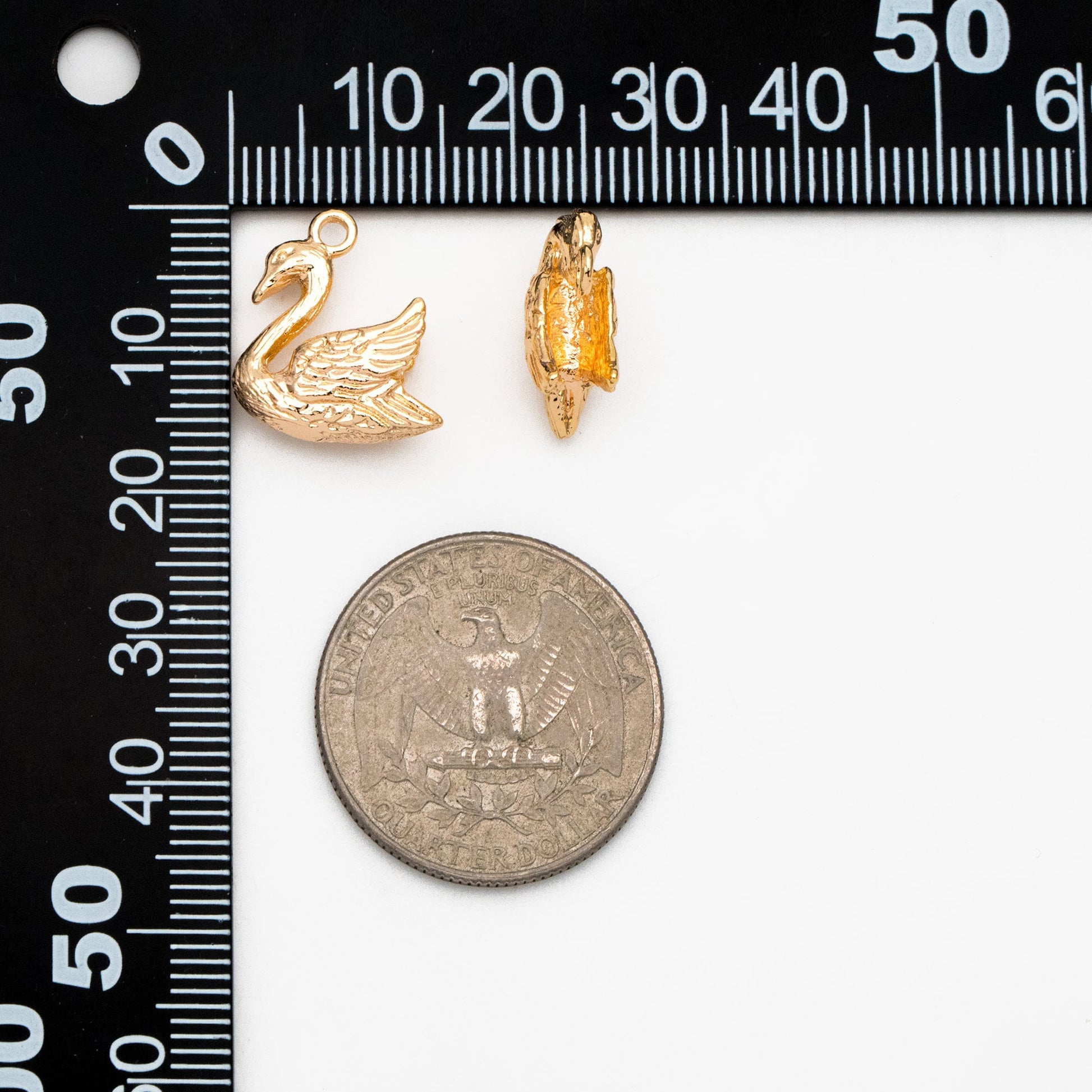 10pcs Gold/ Silver Swan Charm, Real Gold/ Rhodium plated Brass Bird Pendant, Earring Charm (GB-2691-G)