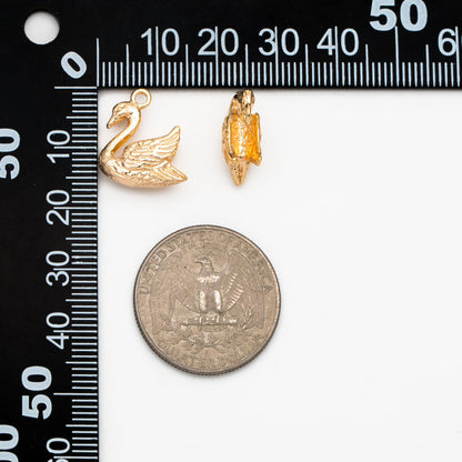 10pcs Gold/ Silver Swan Charm, Real Gold/ Rhodium plated Brass Bird Pendant, Earring Charm (GB-2691-G)