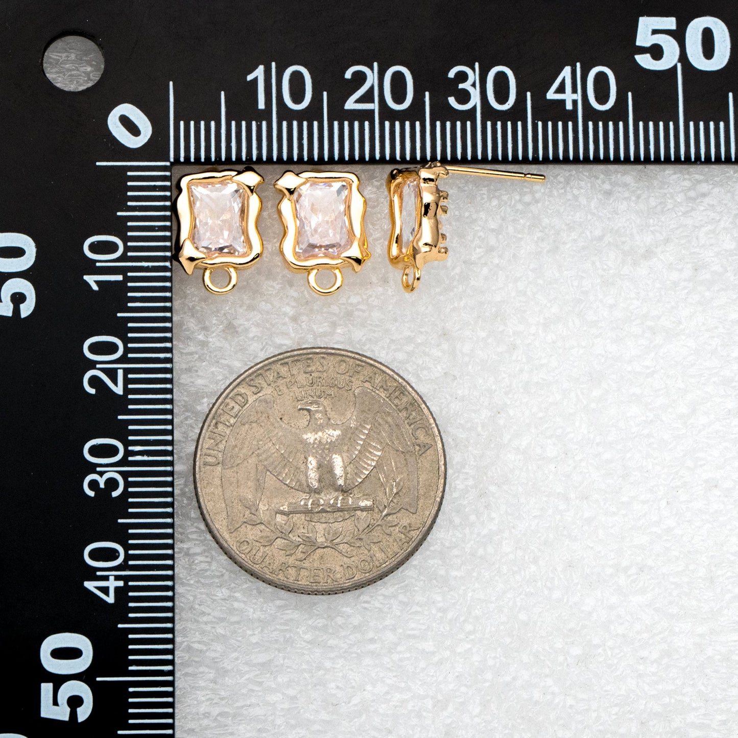 4pcs CZ Pave Rectangle Ear Posts: 18K Gold Plated Brass Stud Earrings (GB-3586)