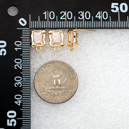 4pcs CZ Pave Rectangle Ear Posts: 18K Gold Plated Brass Stud Earrings (GB-3586)