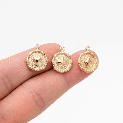 10pcs Gold Plated Brass Poker Charms: Heart/ Club/ Dimond/ Spade Card Pendants (GB-3587)