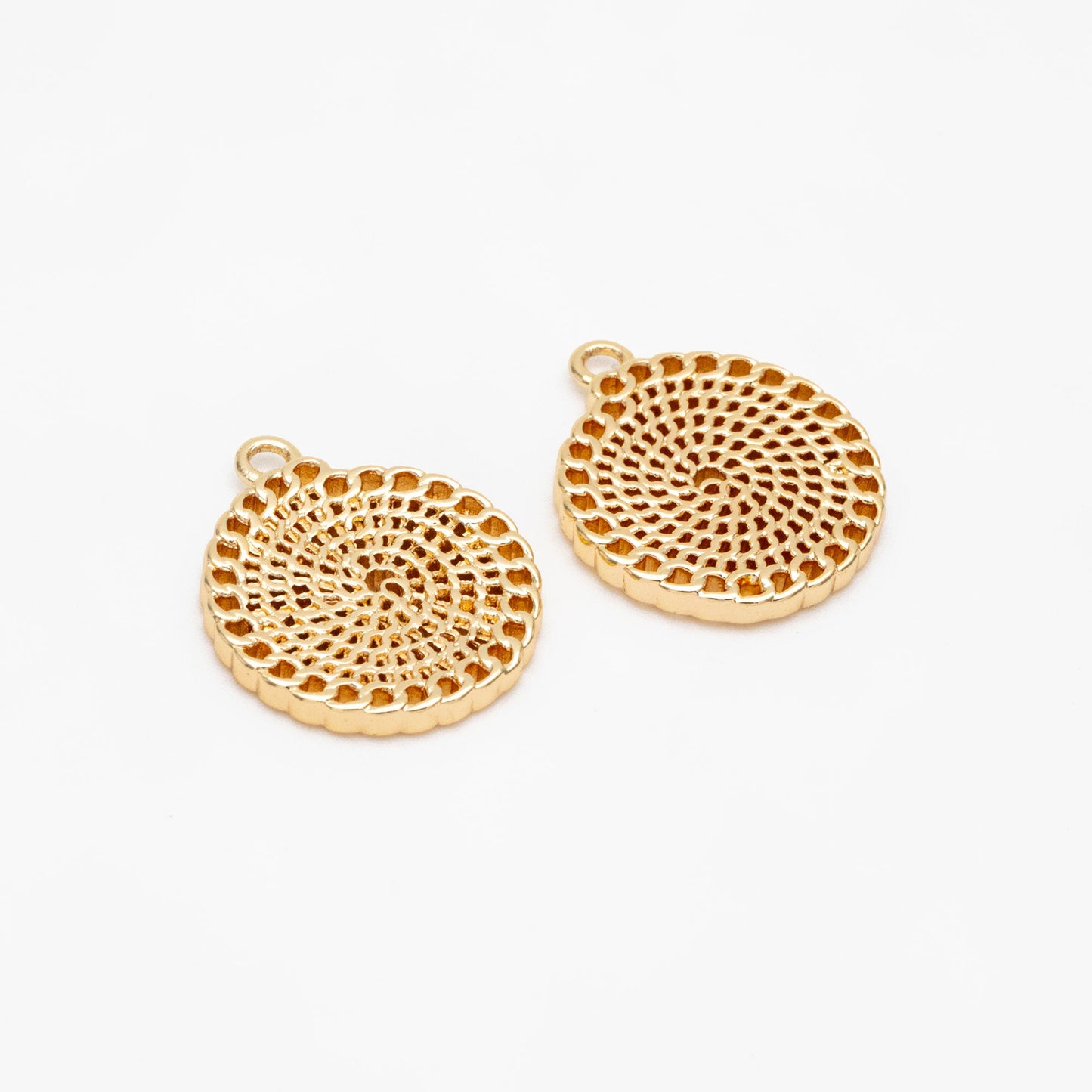 10pcs Gold Round Swirl Charms, Gold plated Brass, Hollow Spiral Pendants (GB-3596)
