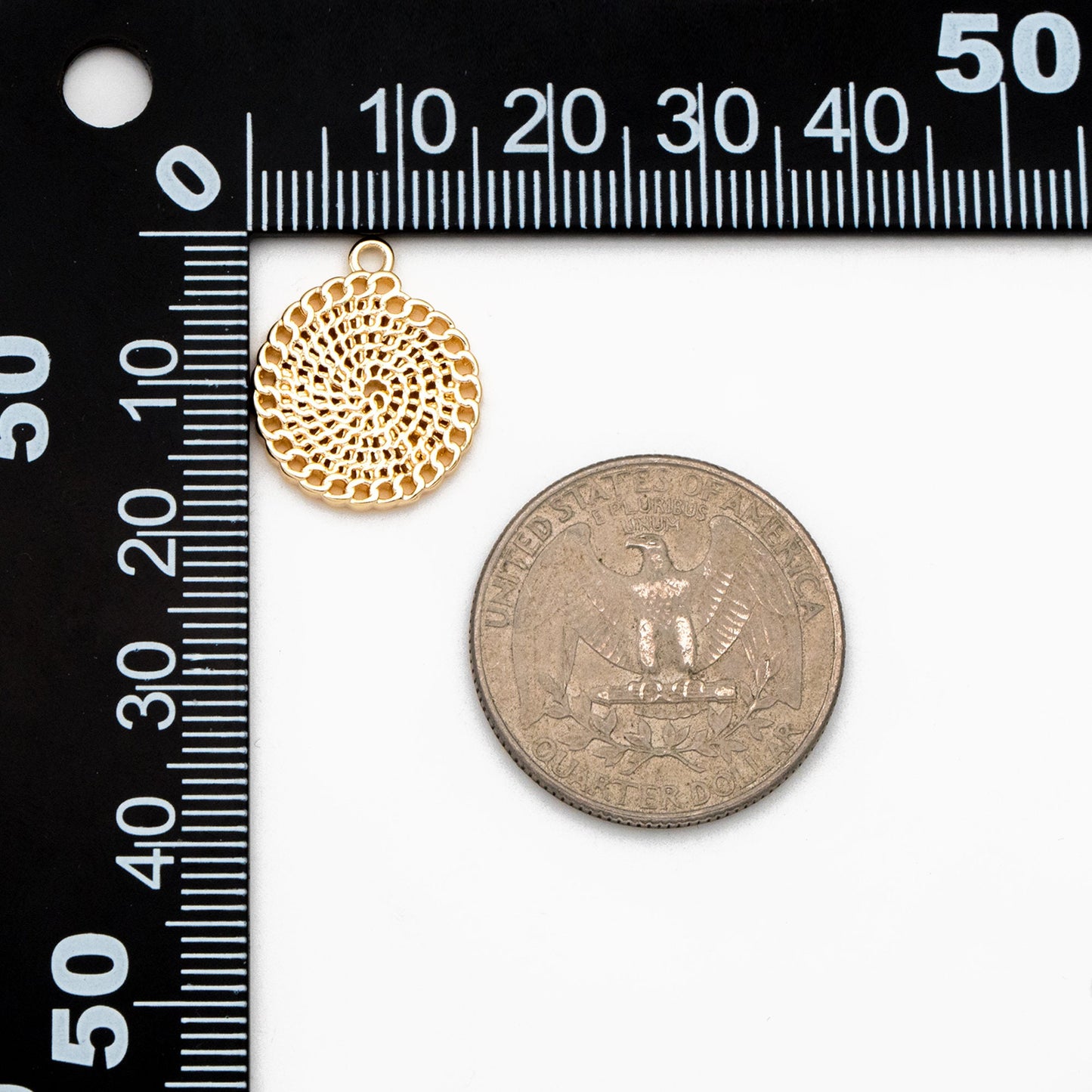 10pcs Gold Round Swirl Charms, Gold plated Brass, Hollow Spiral Pendants (GB-3596)