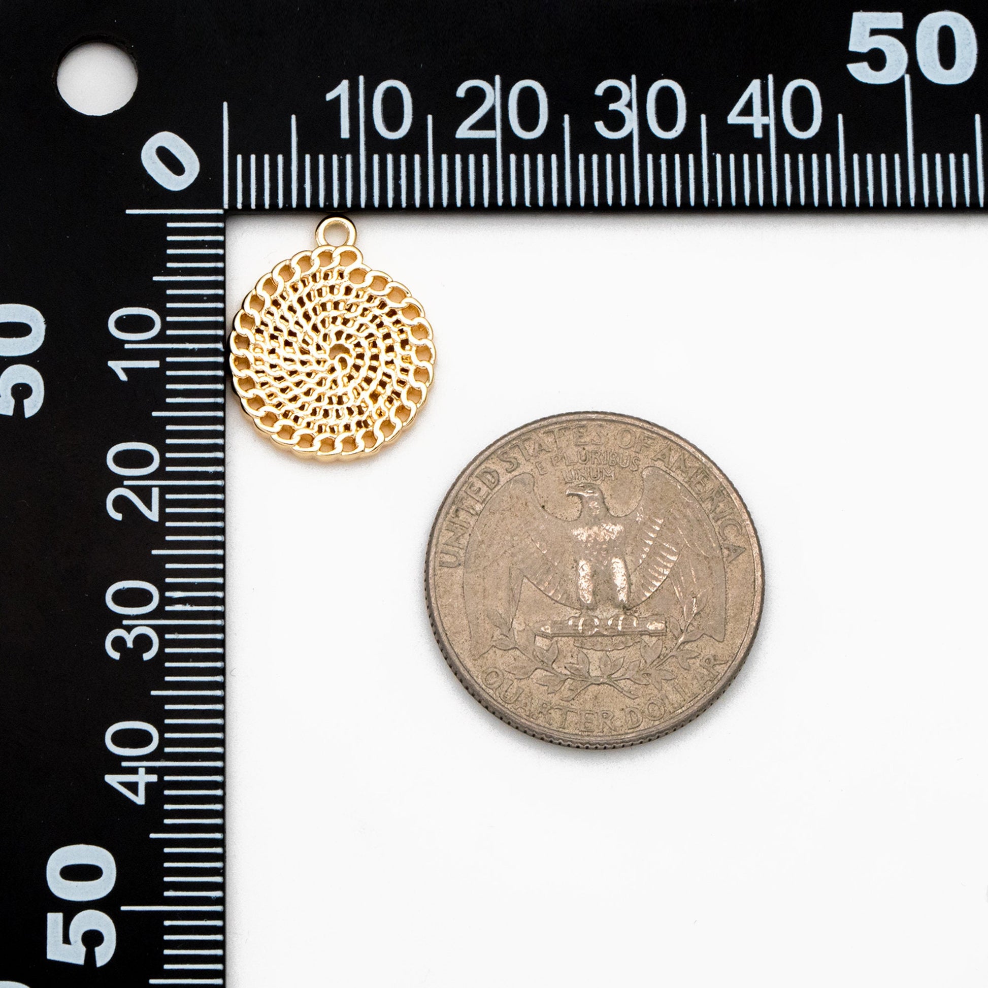 10pcs Gold Round Swirl Charms, Gold plated Brass, Hollow Spiral Pendants (GB-3596)