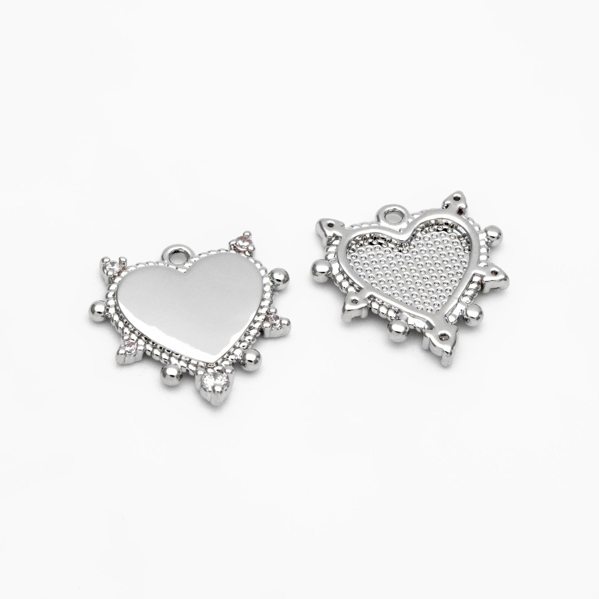 10pcs CZ pave Gold/ Silver Heart Pendants 17mm, 18K Gold/ Rhodium plated Brass, Rhinestone Heart Charms (GB-1905)