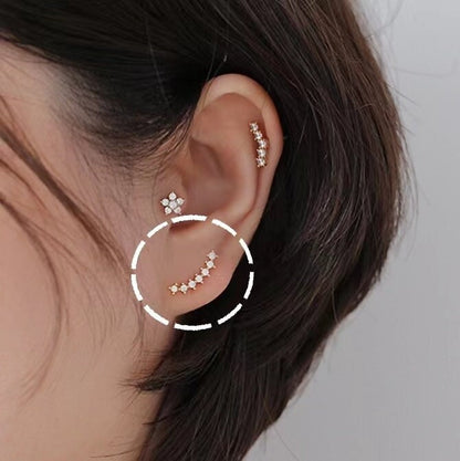 4pcs CZ Pave Gold Curved Bar Ear Posts, Real Gold Plated Brass Stick Stud Earrings (#GB-3353)