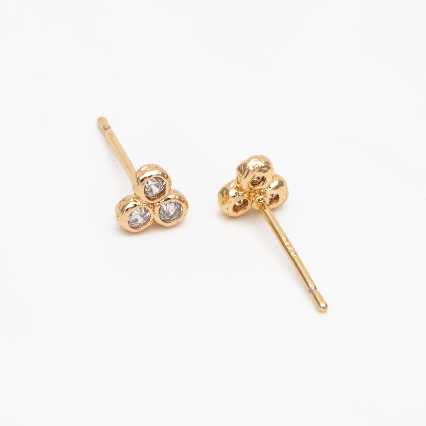 4pcs CZ Pave Three Dot Trio Stud Earring, Gold Plated Brass, Tiny Trinity Dainty Stud Earring (GB-3671)