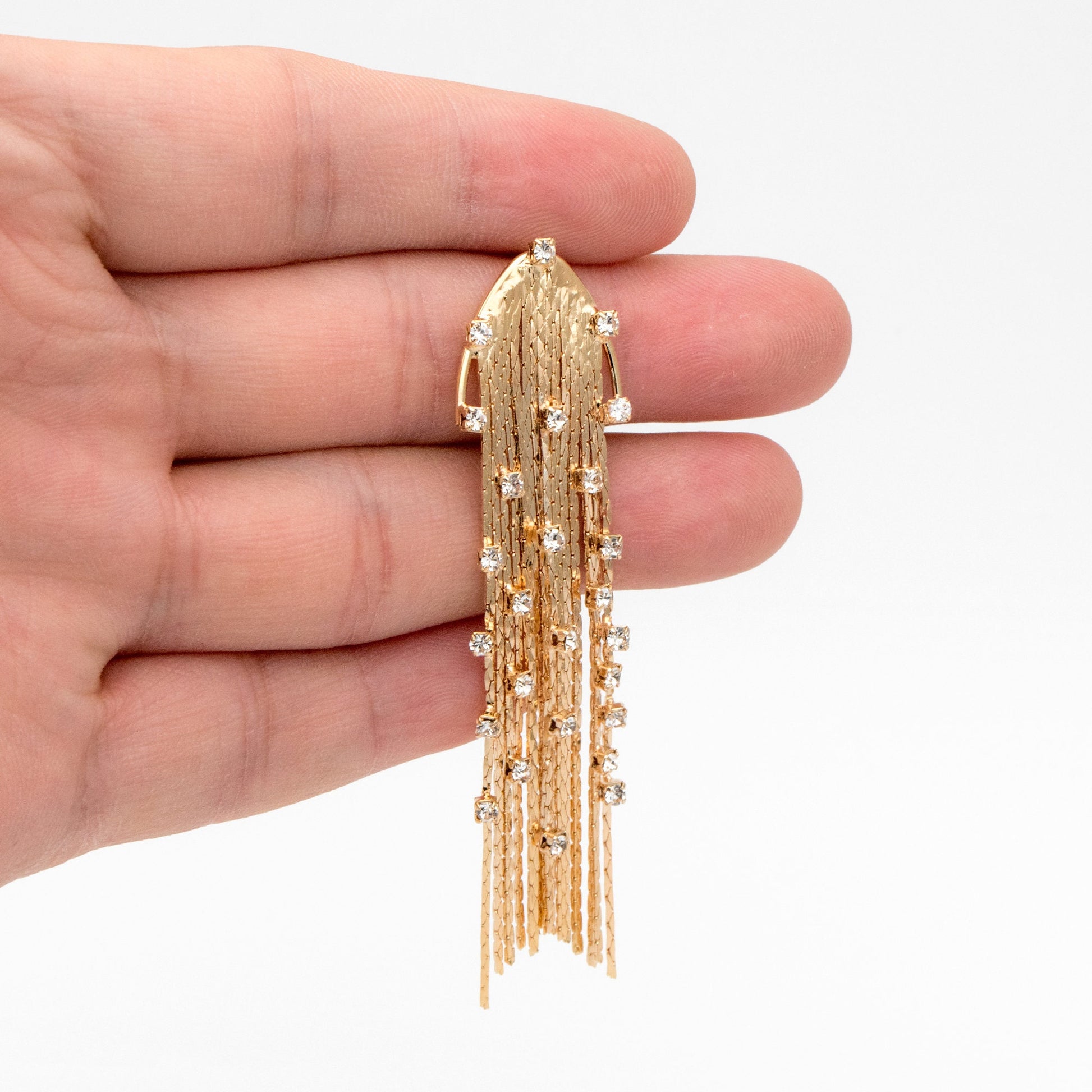 4pcs CZ Pave Chain Tassel Earrings, Long Tassel Stud Earring, Gold Dangling Earrings, Minimalist Earrings (GB-3672)