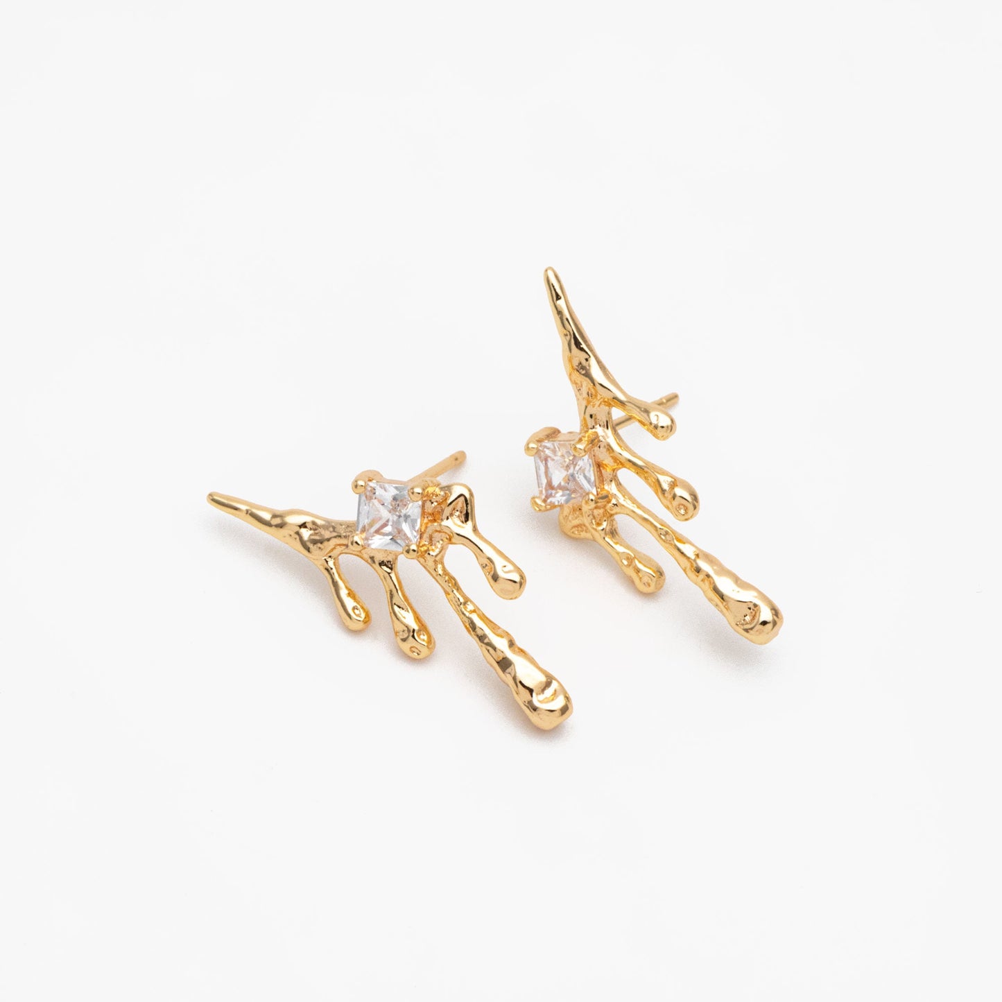 4pcs Gold/ Silver CZ Pave Dripping Earrings, Melting Earrings, Liquid Earring, Irregular Dripping, Unique Earrings (GB-3600)