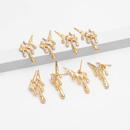 4pcs Gold/ Silver CZ Pave Dripping Earrings, Melting Earrings, Liquid Earring, Irregular Dripping, Unique Earrings (GB-3600)