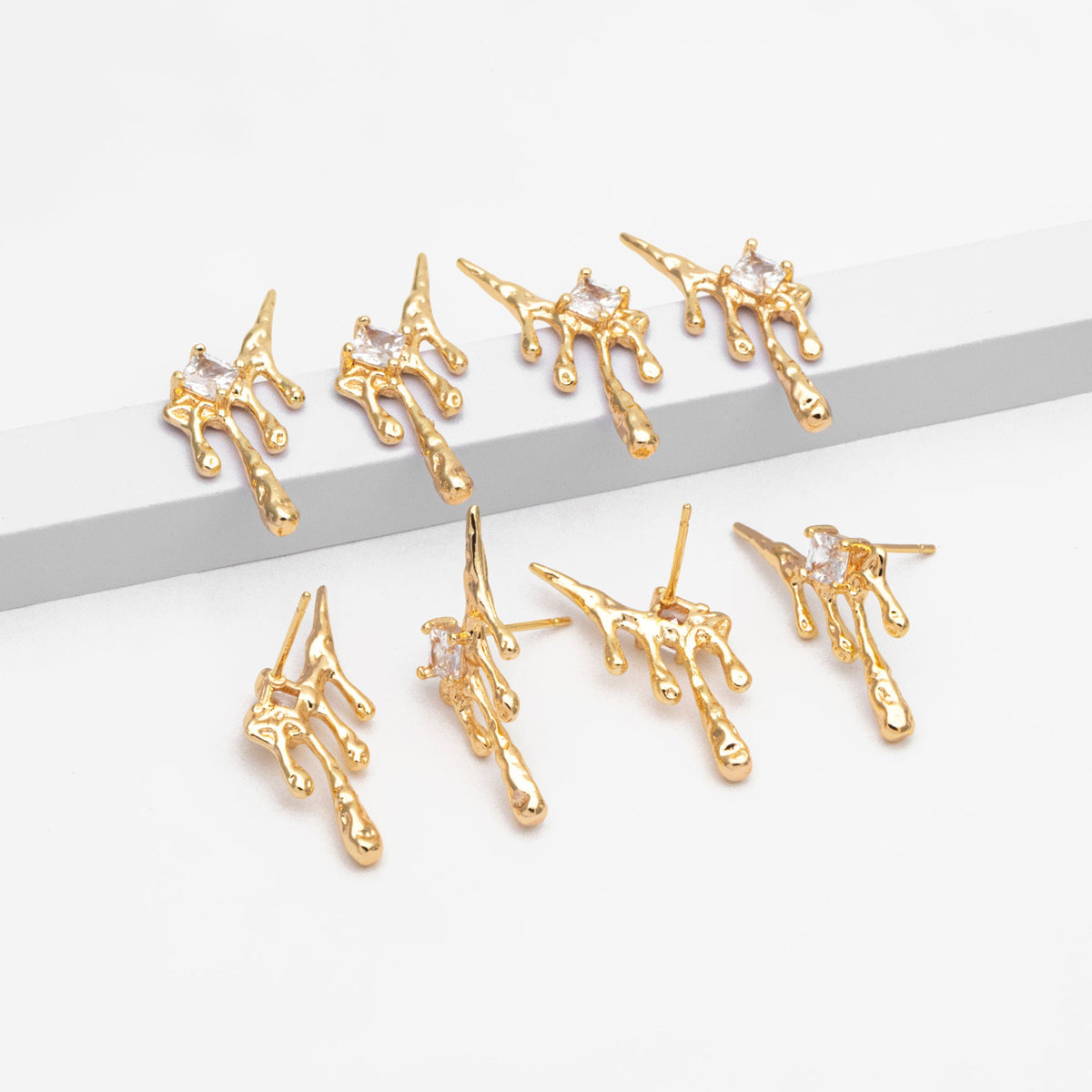4pcs Gold/ Silver CZ Pave Dripping Earrings, Melting Earrings, Liquid Earring, Irregular Dripping, Unique Earrings (GB-3600)