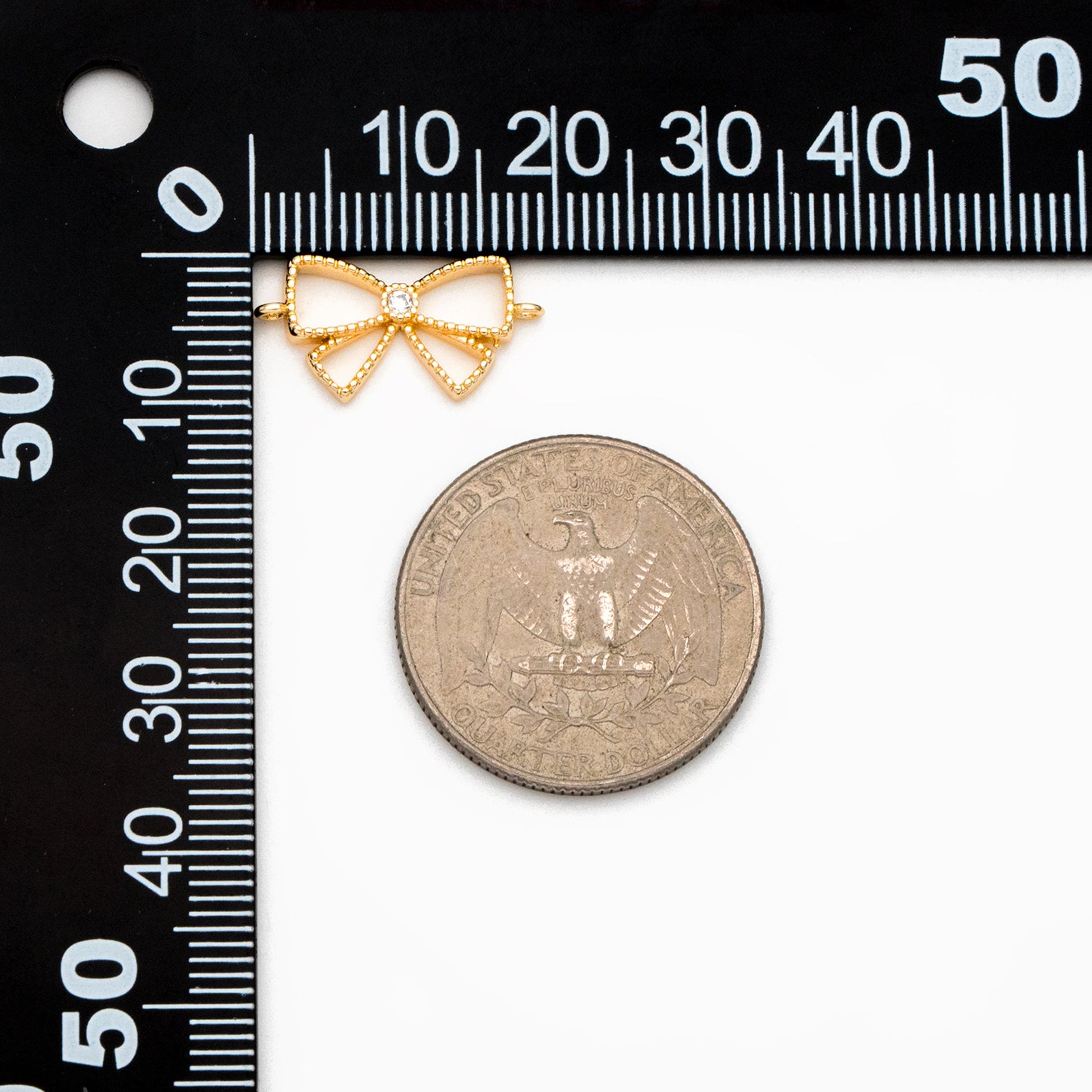 10pcs CZ Pave Gold Bow Knot Charm Connectors 10x19mm, Gold plated Brass, Hollow Bowknot Charms (#GB-2745-C)