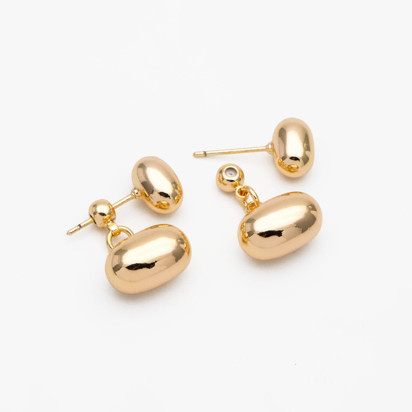 4pcs Oval Bead Ear Post with Oval Bead Ear Back, Geometric Earring Posts, 18K Gold Plated Earring Studs (GB-3602)