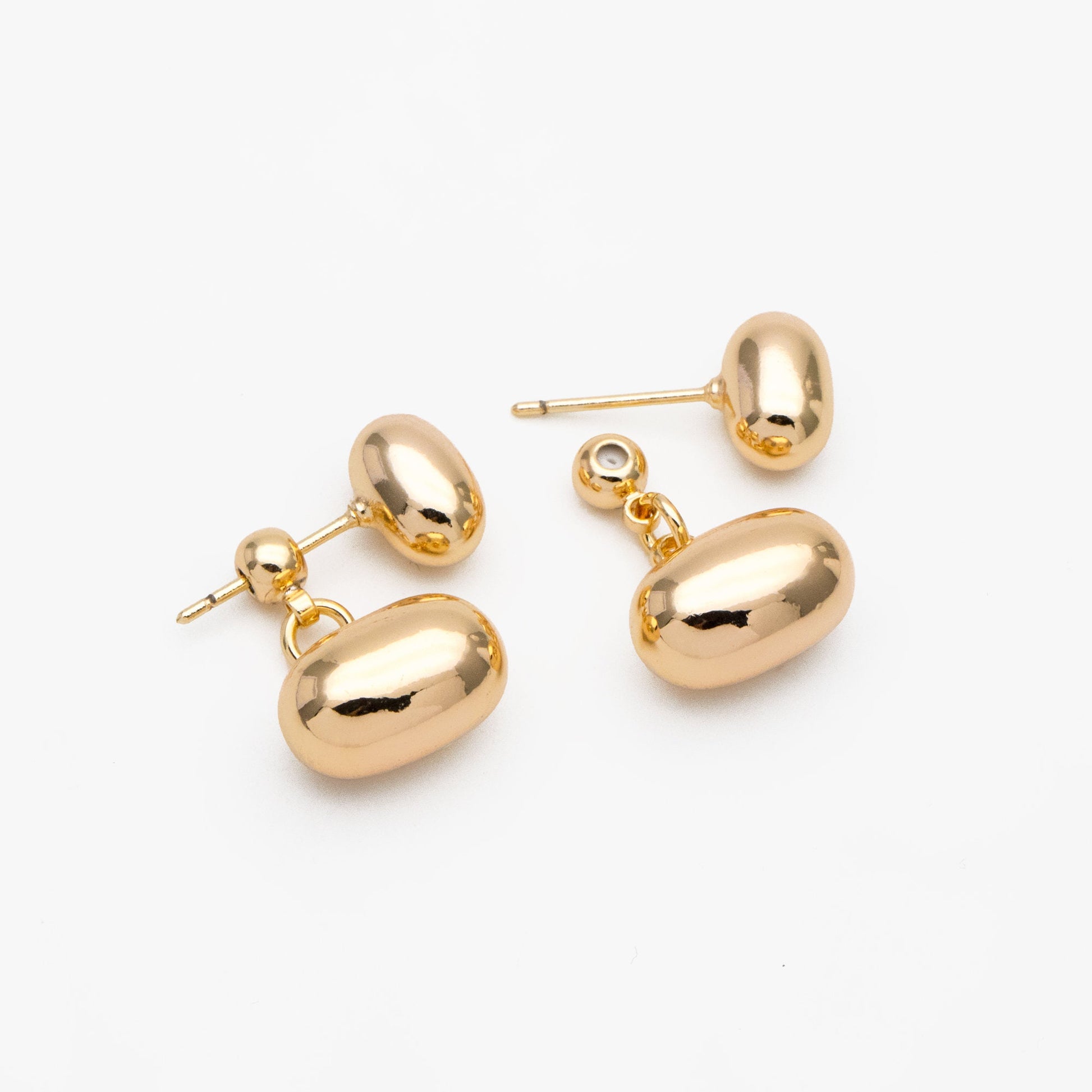 4pcs Oval Bead Ear Post with Oval Bead Ear Back, Geometric Earring Posts, 18K Gold Plated Earring Studs (GB-3602)