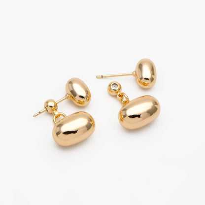 4pcs Oval Bead Ear Post with Oval Bead Ear Back, Geometric Earring Posts, 18K Gold Plated Earring Studs (GB-3602)