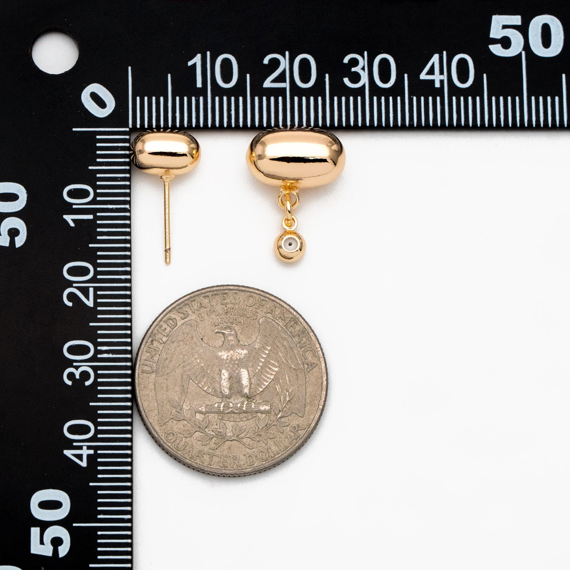 4pcs Oval Bead Ear Post with Oval Bead Ear Back, Geometric Earring Posts, 18K Gold Plated Earring Studs (GB-3602)