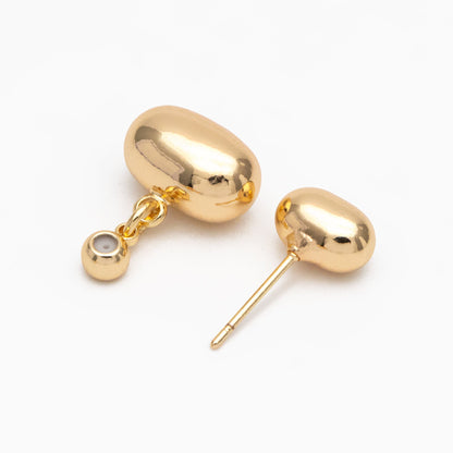 4pcs Oval Bead Ear Post with Oval Bead Ear Back, Geometric Earring Posts, 18K Gold Plated Earring Studs (GB-3602)