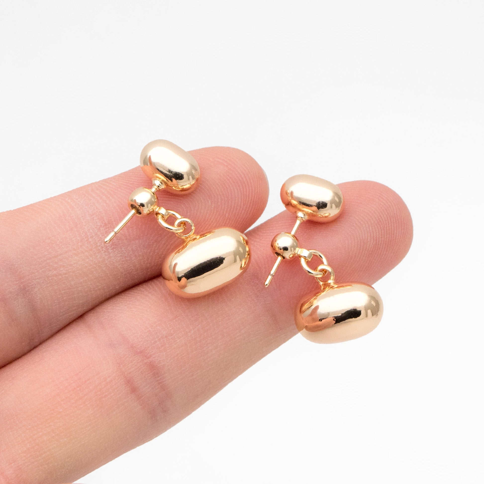 4pcs Oval Bead Ear Post with Oval Bead Ear Back, Geometric Earring Posts, 18K Gold Plated Earring Studs (GB-3602)